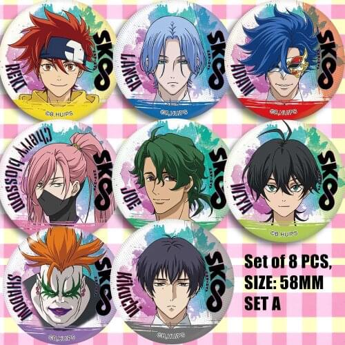 8 PCS/LOT Anime SK8 the Infinity Badge Pins Set Reki Kyan Langa Miya SK Eight Skate Model Doll Brooch Seal Stamp Cosplay Toy