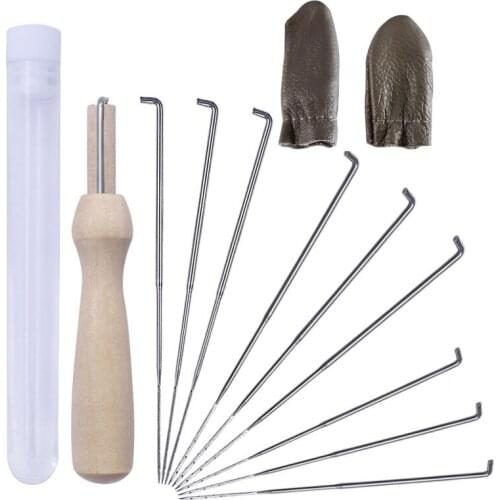 9PCS Needle Felting Craft Kit Set Wool Felt Tools Supplies Felting Needles and 1 Wooden Felting Handle Leather Finger Cots