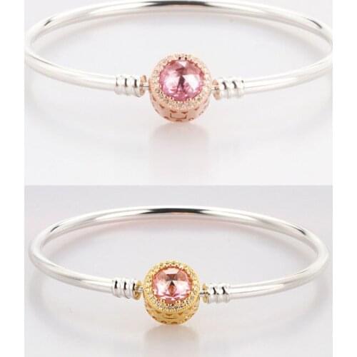 Authentic 925 Sterling Silver Pan Bracelet New Ocean Heart Cats Eye Classic Basic Bracelet Fit Diy Charm Women Jewelry