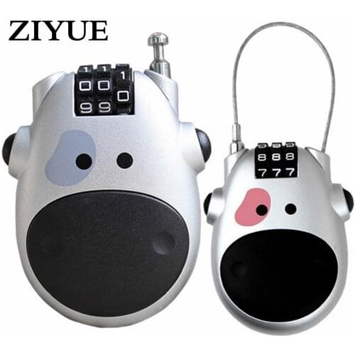 Free Shipping Fishon Cartoon Cow Telescopic Steel Wire Rope Code Lock