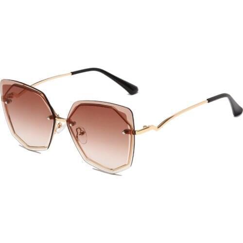 Rimless Cat Eye Sun Glasses Luxury Design Gradient Tinted Color Lenses Sunglasses for Women Wavy Temples UV400 Shades Eyewear
