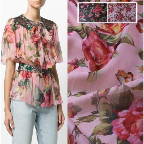 Floral Chiffon Rose Print Clothing Handmade Diy Dress Shirt Fabric Cloth for Dress Per Meter Sewing Material