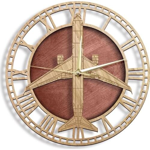 Boeing 767 Aircraft Wooden Wall Clock Twin-engine Jet Airliner Aviation Home Decor Housewarming Silent Wall Watch Aviator Gift