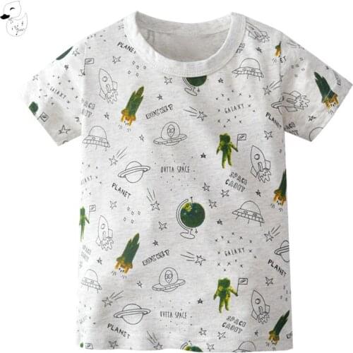 BINIDUCKLING Childrens Clothing T Shirt Boys tshirt Summer Tees Planet Print Cotton Short Sleeve T-Shirt For Boy