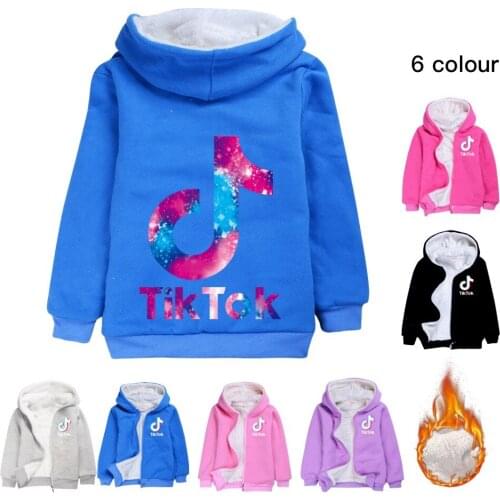 TIK TOK Childrens Cardigan Zipper Thick Jacket Girls Print Hoodie Boys Popular Cartoon Winter Coat