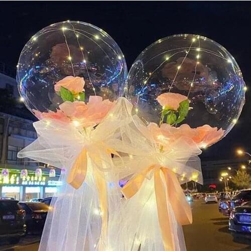 Diy Led Light with Rose Balloons Birthday Mothers Day Gift wedding Decoration Clear Balls Led Luminous Balloon Rose Bouquet