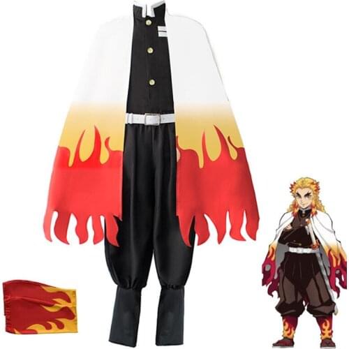 Hot New Anime Demon Slayer: Kimetsu No Yaiba Rengoku Kyoujurou Cosplay Costume Kimono Team Uniform Halloween Costumes for Adult