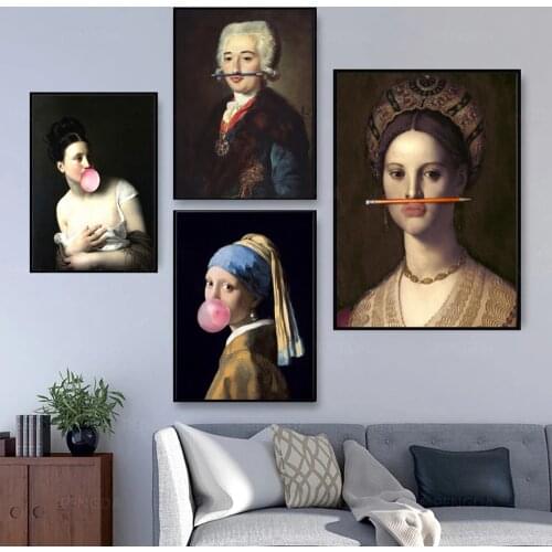 Classical European Oil Woman Canvas Fun Lips Pen Paintings Wall Abstract Landscape Wall Art Prints Posters Pictures Home Decor