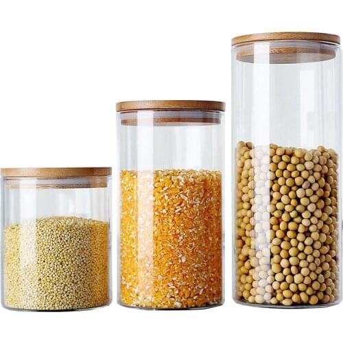 Classic Borosilicate Glass Jars For Spices Vacuum Storage Containers With Sealed Bamboo Lids For Candy Tea Kitchen Organization
