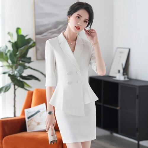 Professional womens pants suit set 2020 spring and summer new casual high quality ladies white blazer Slim skirt Two-piece