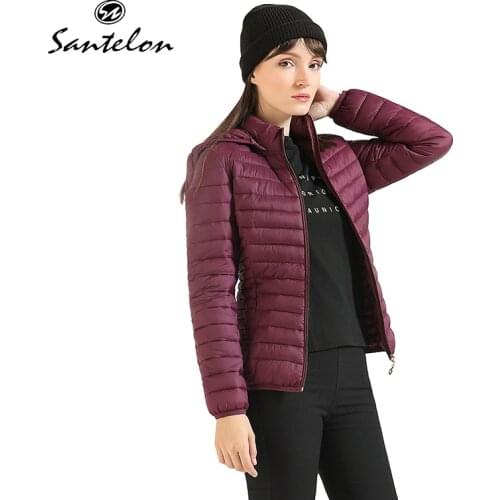 SANTELON Winter Women Ultralight Thin Padded Jacket Coat Lady Short Parka Outdoor Warm Clothing Female Portable Outwear S20006