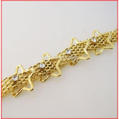 LADY 7.9" YELLOW GOLD GP OVERLAY FILLED WITH BRASS MESH STAR CZ BRACELET/Great Money Maker