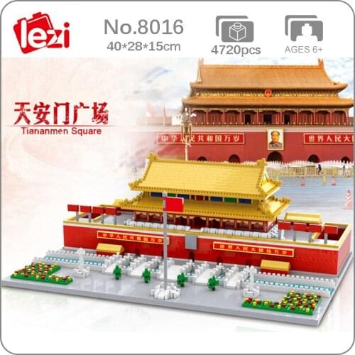 Lezi 8016 World Architecture Tiananmen Square Flower 3D Model DIY Mini Diamond Blocks Bricks Building Toy for Children no Box
