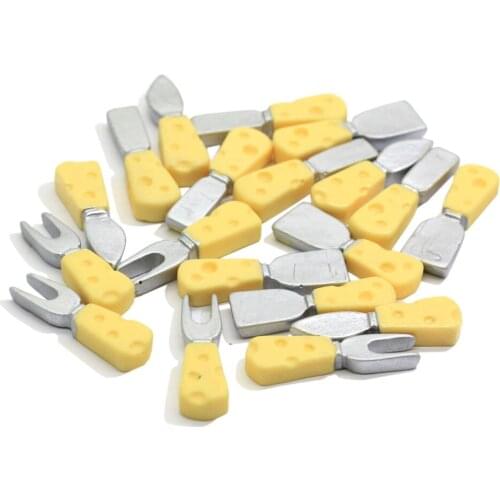 Simulation Mini Cheese Knife Fork Flat Back Resin Cabochon Tableware Dollhouse Decoration DIY Miniature Figurines Decor
