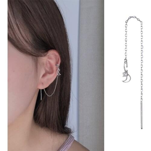 KISSLOVE 1pcs Fashion Women Earrings Body Jewelry Steampunk Ear Cuff Clip on Wrap Earrings Bohemian Long Tassel Moon Ear Cuffs