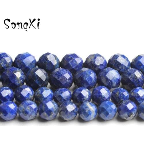 Natural Faceted Lapis Lazuli For Jewelry Making DIY Bracelet Necklace Round Loose Stone Beads Wholesale Size 6/8mm 7.5 inches
