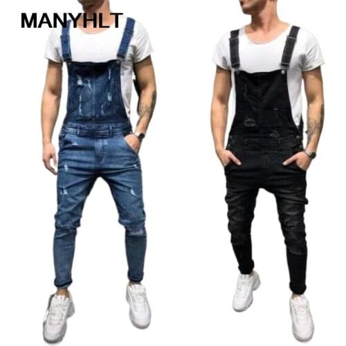 New Menswear In The Spring Of 2021 Fashionable Suspender Denim Trousers Tear Jeans Casual Loose Mens Pants