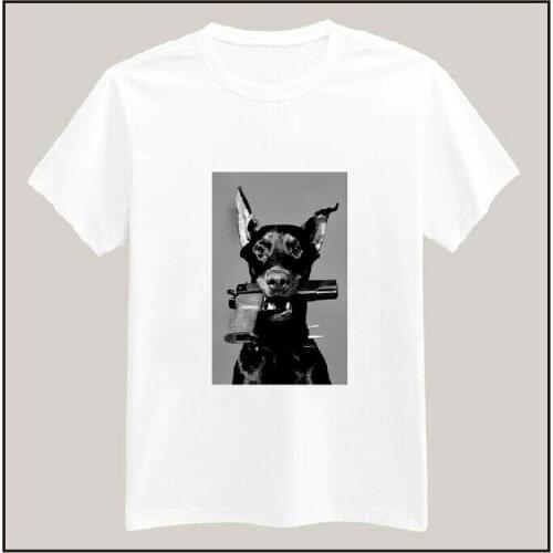 New Women Tshirt dog with gun Print Casual Cotton Funny Shirt Top Tee Whtie Brand Hipster Plus Size Camiseta HH305-195