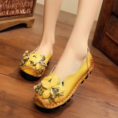 National Wind Flowers Flat Shoes Women Handmade Genuine Leather Shoes Women Retro Soft Bottom Flat Shoes Autumn Flats Shoes