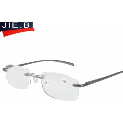 JIE.B Aluminum Designer Rimless Ultra light Reading Glasses Men Women ochki dlya chteniya sin montura gafas de lectura