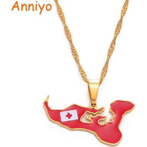Anniyo Tonga Map & Flag Pendant Necklaces Stainless Steel and Gold Color Tongan Ethnic Jewelry Gifts #155021