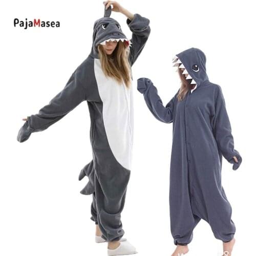 PAJAMASEA Funny Men Deep Grey Blue Shark Cartoon Onsie Animal Onesie For Adults Women Couple One-Piece Cosplay Raccoon Kigurumi