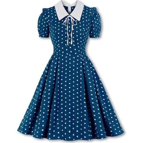 SISHION Vintage Style Yellow Polka Dots Women Dress VD1931 Retro 50s 60s Ladies Party Dress Short Sleeve A Line Summer Dress