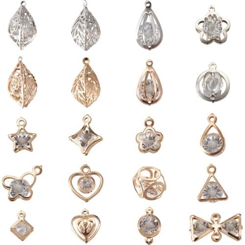 120Pcs Rhinestone Pendants Links Mixed Butterfly Teardrop Star Flower Heart Charms For DIY Bracelet Necklace Jewelry Making