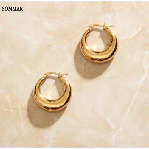 SOMMAR Gold Vermeil 25mm steel stainless hoop earrings for women Crescent moon round women earring High Quality Jewelry