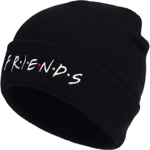 Friends TV Show Cosplay Cap Letter Embroidery Beanie Hat Knitted Warm Winter Hats Solid Hip-Hop Ski Beanies Bonnet