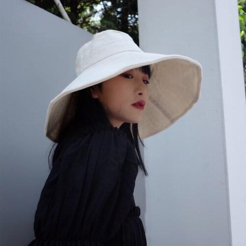 Japanese Style Summer Round Dome Big Hat Solid Color Foldable Fishermen Hat Women Fashion Folding Sun Hat Female Beach Caps