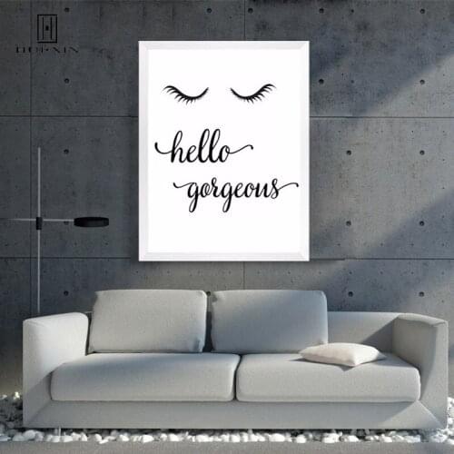 Modern Nordic Cartoon Letter Printing Painting Eye Lashes Black and White Wall Art Canvas Posters Best Mural For Home Sofa Decor
