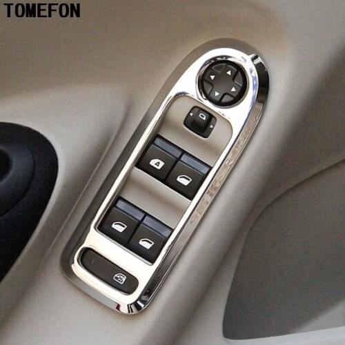 TOMEFON 4pcs For Peugeot 301 2013 2014 ABS Chrome Inner Door Window Glass Switch Panel Handrail Armrest Trim Stick Molding