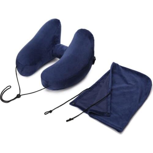 U-shaped Pillow Inflatable Pillow Portable Storage Outdoor Travel Long-distance Car Airplane Rest Hooded Neck Pillow