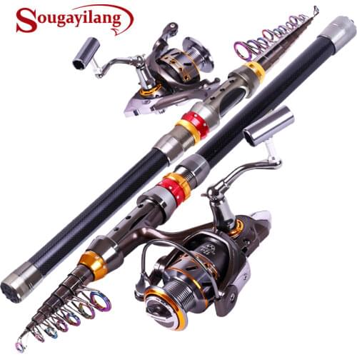 Sougayilang 99% Carbon Fiber Telescopic Fishing Rod and 12+1BB Spinning Fishing Reel Kit Travel Portable Fish Pole Wheel Combo