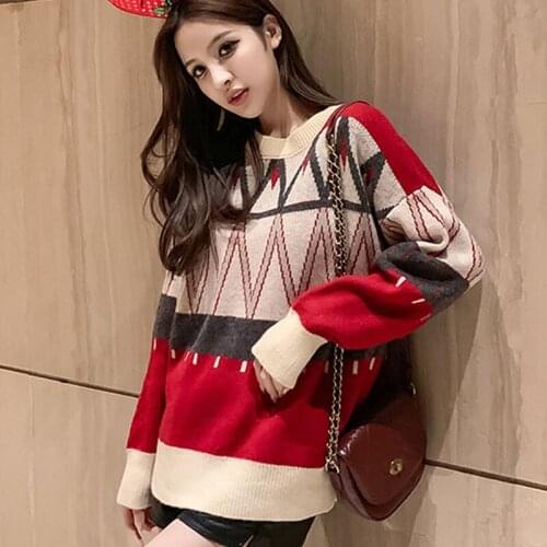Spring Women Christmas Knit Sweater Autumn Loose Long-Sleeved Thick Bottoming Jumper Students Korean Lady Pullover Ropa De Mujer