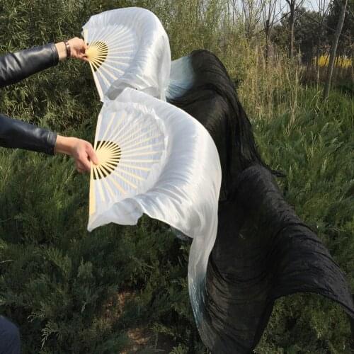 High quality 100% real Silk Belly Dance Fan Veils with 180cm length 2pcs/pair nice long Fan Veils for Dancers