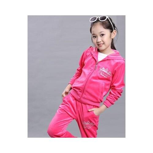 High Quality 2020 Spring Fall Girls Fashion Velvet Sweater Suit Children Clothing Kids Sport Clothes Hoodies Pants Twinset X341