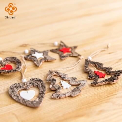 Xintianji 2PCS Christmas Tree Toys Star Pendant Christmas Ornaments Wooden For Home Holiday Party Decorations
