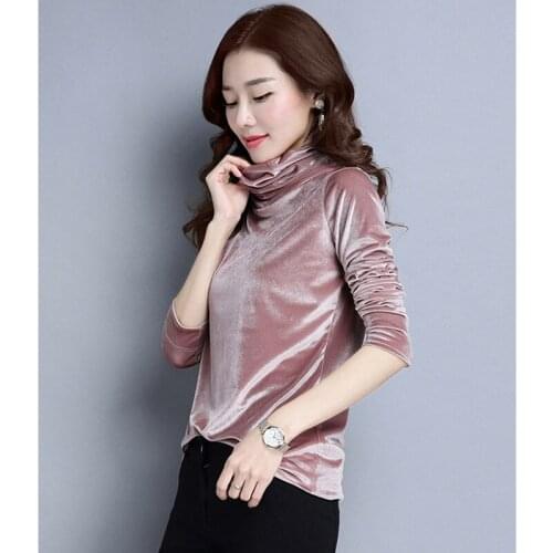 Woman Basic Tshirts Turtleneck Pleuche Long Sleeve Warm Tops T Shirt Soft Tees Streetwear All-Match Winter Inside Women Clothes