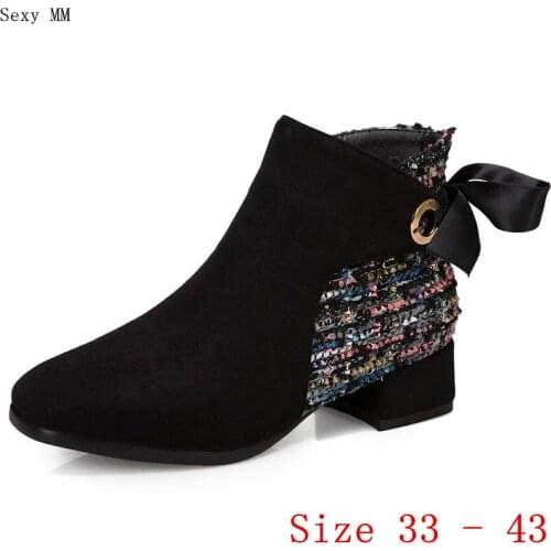 Spring Autumn Low Med Heels Women Ankle Boots Woman Short Boots Med Heel Shoes Small Plus Size 33 - 43
