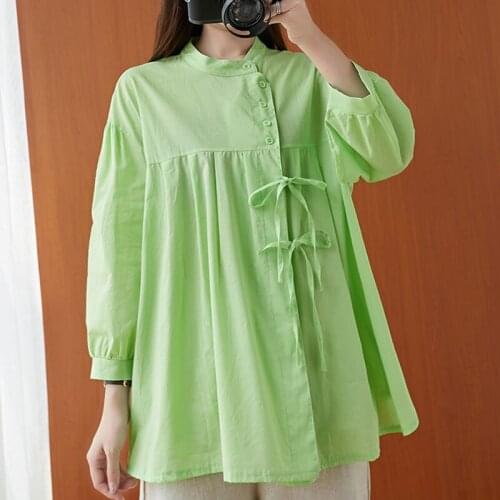 Oversized Women Cotton Linen Casual Shirts New 2021 Spring Vintage Style Stand Collar Loose Comfortable Female Tops S3747