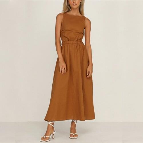 Sexy Sleeveless Halter Dress for Women Backless Solid Elegant Long Dresses Female Elastic Belt Fashion Party Evening Wear 2021