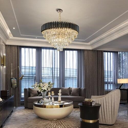 YOOGEE Gold Hanging Chandelier for Living Dining Room Black Crystal Lamps Indoor Lighting Fixtures Modern LED Round Home Decor