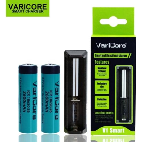 2PCS VariCore ICR18650-26 Original 18650 2600mAh Li-ion battery,18650 Rechargeable Battery+18650 18500 18350 16340 V1 Charger