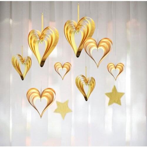 4pcs/set 3D Heart Shape Hanging Paper Garland Gold Pink Wedding Bunting Banners DIY Valentines Day Party Decoration Flags Props