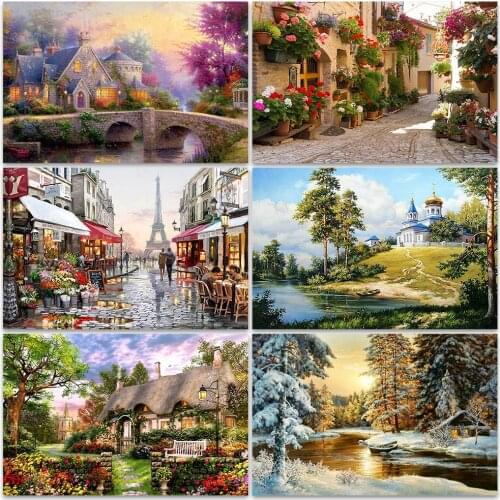 5D DIY Diamond Painting Cottages Cross Stitch Kits Scenic Dimond Embroidery Diamond Mosaic Landscape Needlework Home Decor BJ663