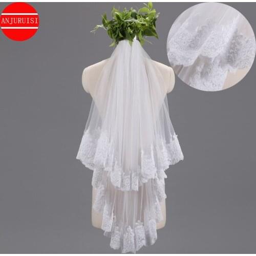 ANJURUISI Pretty Bridal Velo Lace Edge Two Layer Wedding Veil 2020 White Tulle veu de noiva Wedding Accessories With Metal Comb