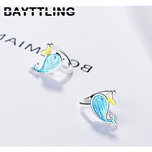 BAYTTLING 10MM 925 Sterling Silver Sweet and Cute Whale Earrings For Women Fashion Wedding Party Jewelry Gifts