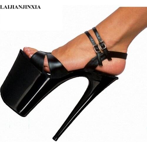 LAIJIANJINXIA New 23CM Ultra high heels temptation black sandals womens shoes sexy lady fashion star shoes High Heel Shoes